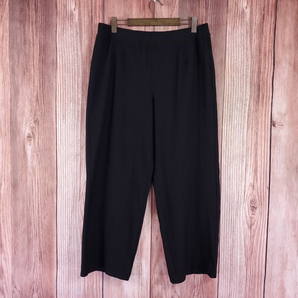 Eileen Fisher Woman 1X Black Wide Leg Cropped Pants Comfort Stretch Rayon Nylon